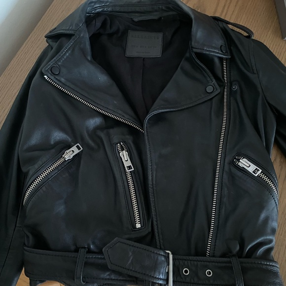 ALLSAINTS Balfern Belted Hem Leather Biker Jacket US 2 - Picture 5 of 5